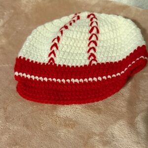 Kids Crochet Beanie Cap in White and Red